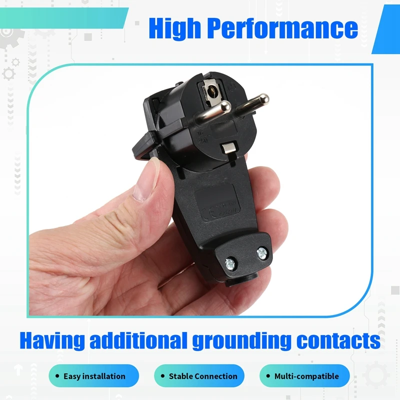2pcs Black Schuko Angled Plug Flat, Schuko Flat Plug 250 V (16 A), Schuko Plug, Schuko Plug Flat, Eu Plug-DTB1