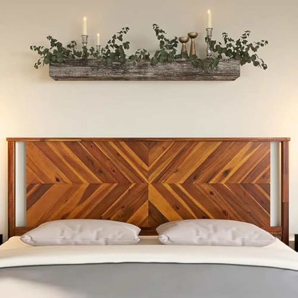 Vivian Headboard ONLY Rustic & Scandinavian Style with Solid Acacia Wood, Easy Assembly King Rustic Golden Brown