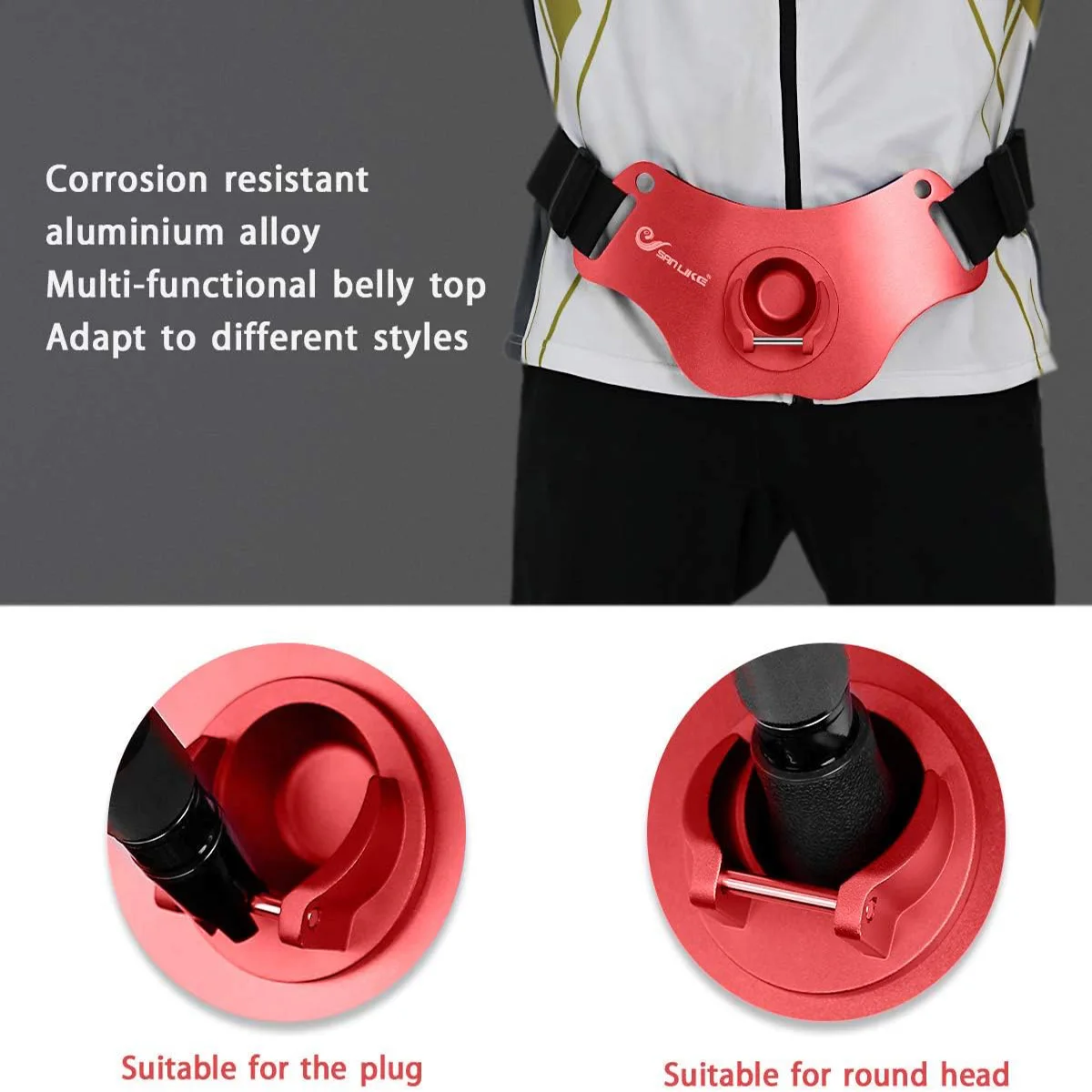 SANLIKE Fishing Fighting Belt Rod Holder Aluminum Adjustable Alloy Fishing Pole Waist Belt Tackle Saltwater Tool for Big Fish