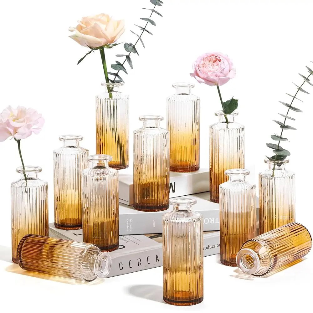 

Набор из 12 стеклянных ваз для цветов, маленькие вазы оптом, мини-вазы для центральных композиций, винтажные декоративные вазы для цветов
