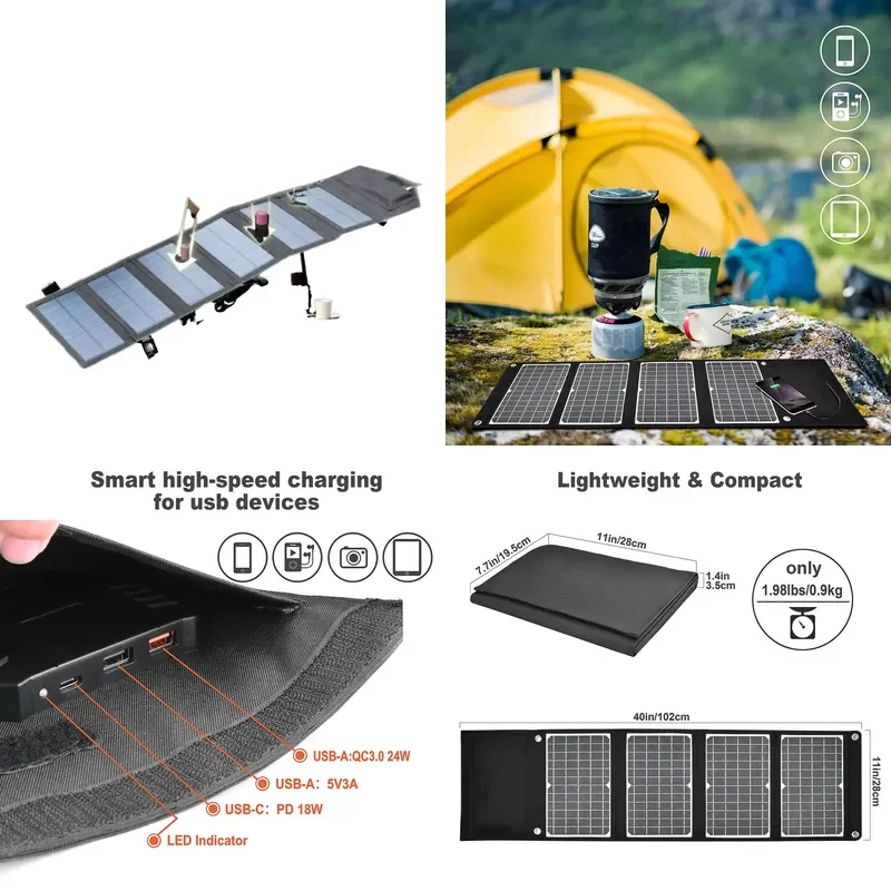 60W Compact Portable Solar Panel SUNSUN UC-200 QC3.0/PD Charging 23% Efficiency Low Consumption Cost-Effective Solution for