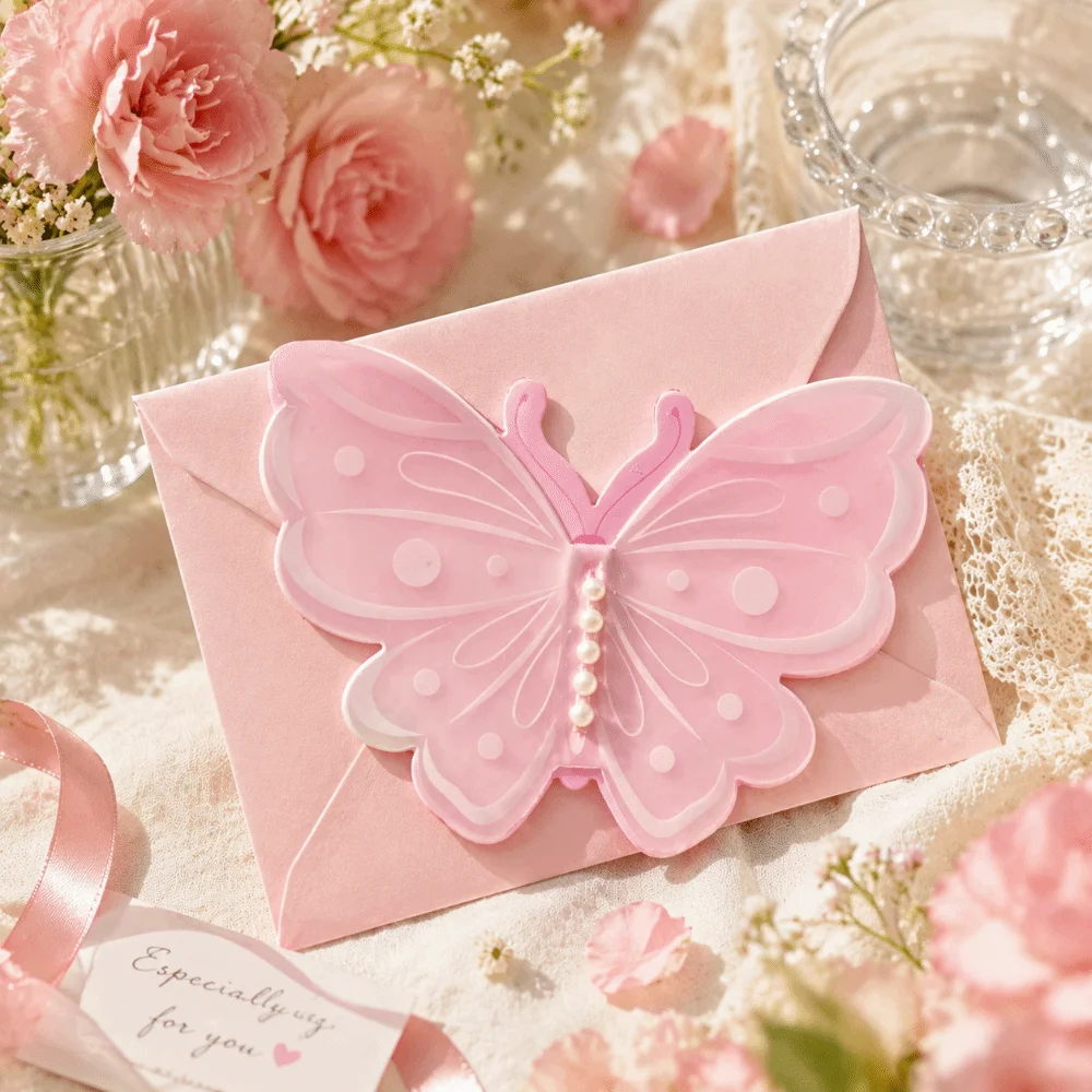 Exaggerate With Envelope Butterfly Card Party Sweet DIY Card Pearl Accessories Greeting Invitation Card Birthday Greeting
