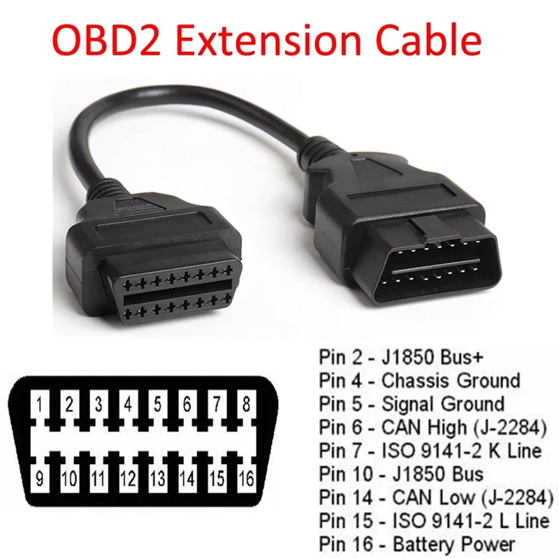 

Кабель-удлинитель OBD2, 16 контактов, OBDII, OBD 2