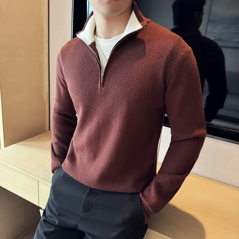 

High-quality Men's Turtleneck Sweater for Autumn and Winter, Daily Business Casual Thick Knitted Pullover.Half Zip Sweater