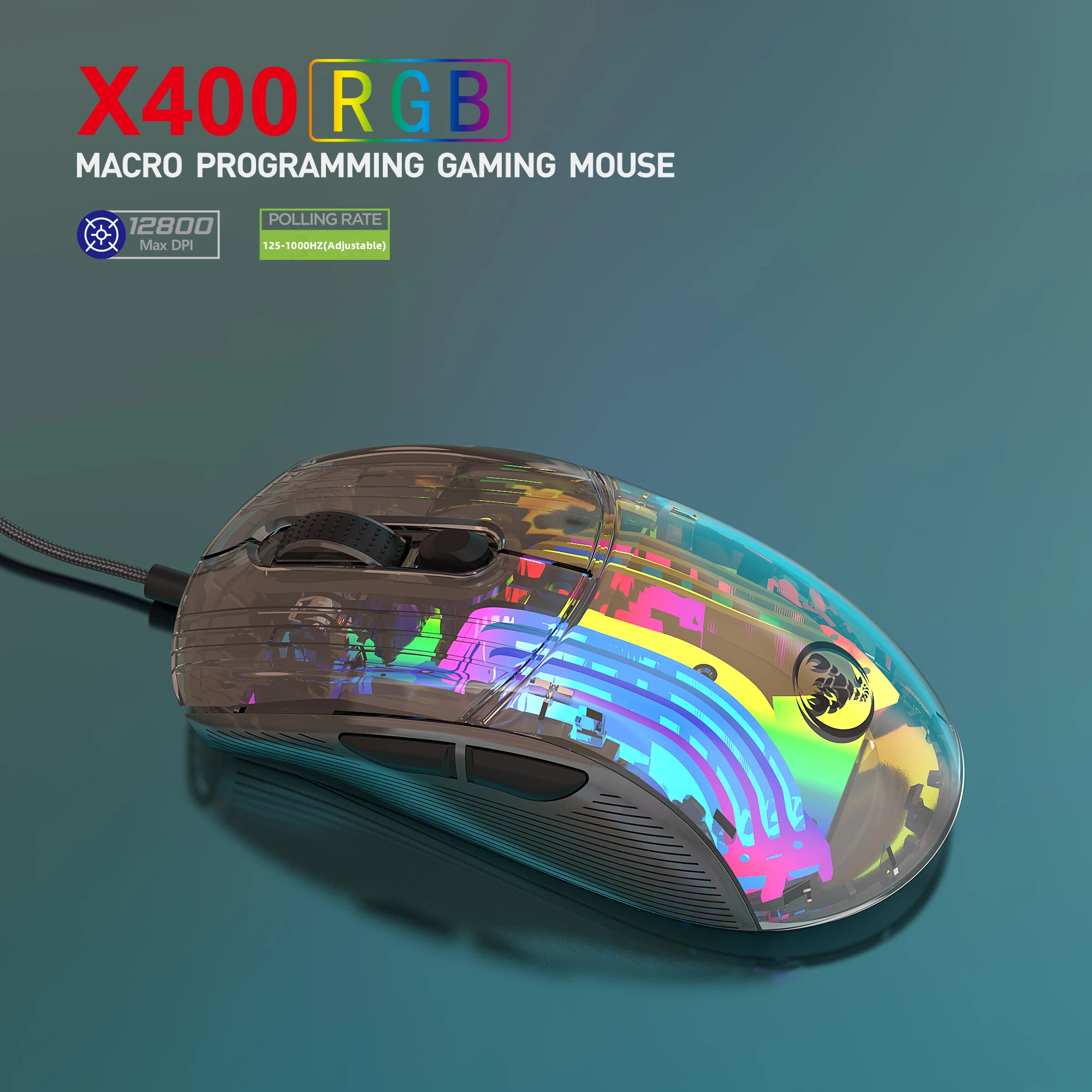 

12800DPI Gaming Wired Mouse Transparent Black Macro Programming 13 RGB Lighting Mouse For Laptop Computer Home Office Game