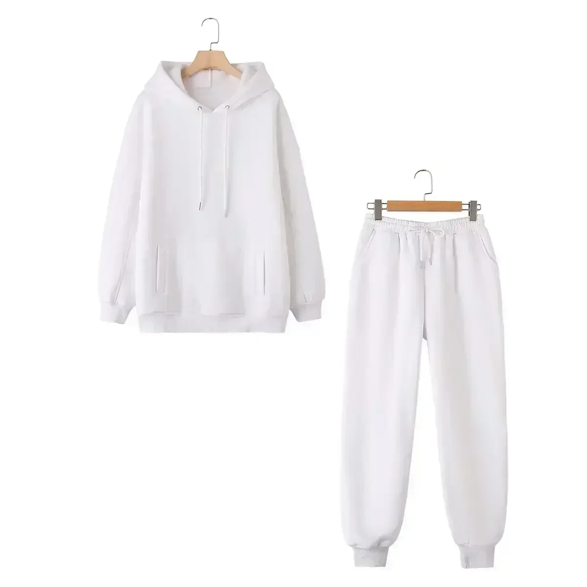 set woman 2 pieces Women New Fashion Loose Cotton Hooded Sweatshirts Vintage Long Sleeve Pockets Female + Pants Women's suit