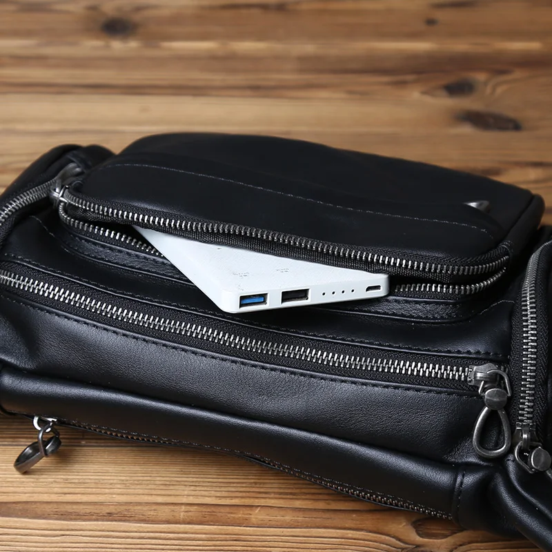 Nzpj Echt leder Herren Brusttasche, Top Layer Rindsleder Umhängetasche, lässige Herren tasche, Outdoor Sport Taillen tasche Tablet Hülle – Detail 15