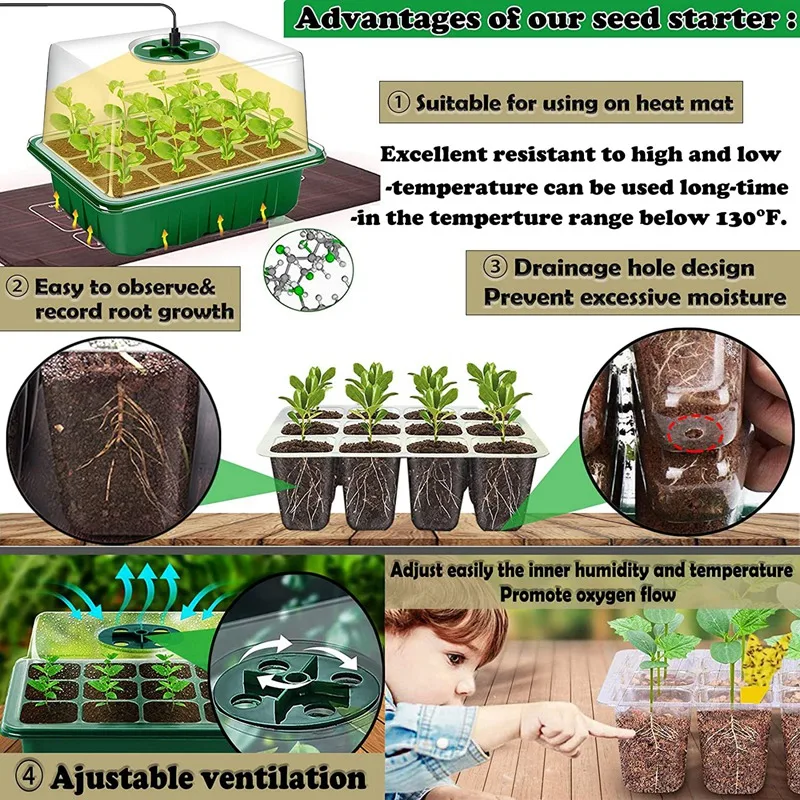 صينية بداية البذور مع ضوء نمو ، رطوبة قابلة للتعديل ، مجموعة بداية البذور ، 5 عبوات ، زيادة معدل الإنبات