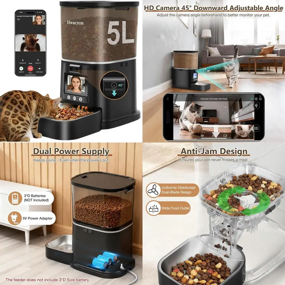 

Умная кормушка для животных 5G с камерой, двусторонней аудио/видеосвязью, регулируемым углом обзора, ночным видением, объемом 5 л для кошек и маленьких собак, удаленное управление через приложение