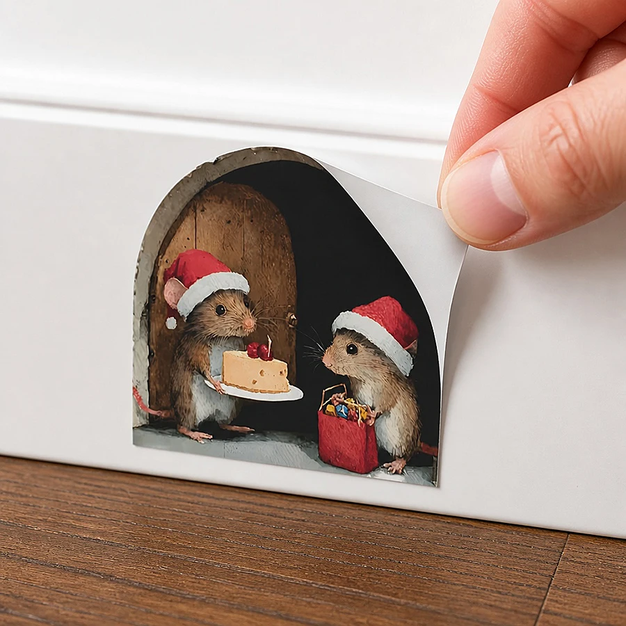 5/10Pcs Christmas Mouse Hole Sticker Cartoon Christmas Mouse Hole PVC Wall Stickers DIY Living Room Home Decoration