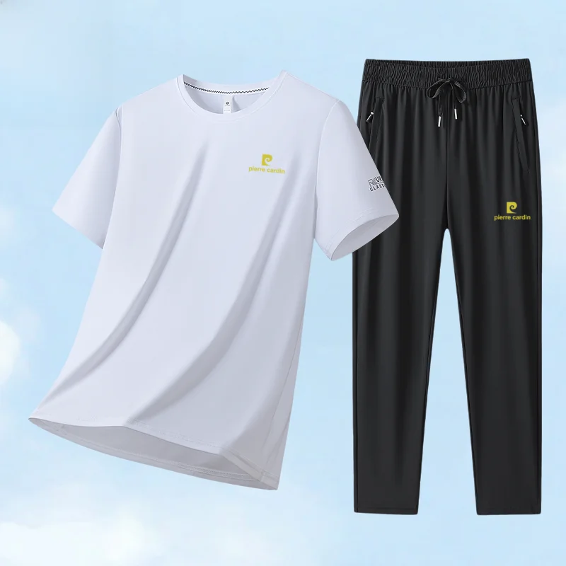 

Pierre Cardin Summer Sports Set Men's Ice Silk Qui Dry ort Sve T-irt Running Fitn Middle-aged Dad One-piece Suit