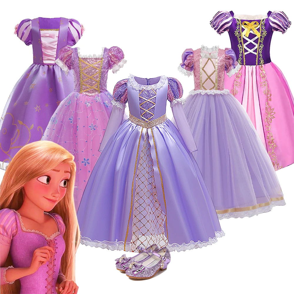 

Disney Girl Princess Rapunzel Costume Fancy Birthday Party Ball Gown Dress Halloween Dress Up Outfit 2-10Y Children Clothing