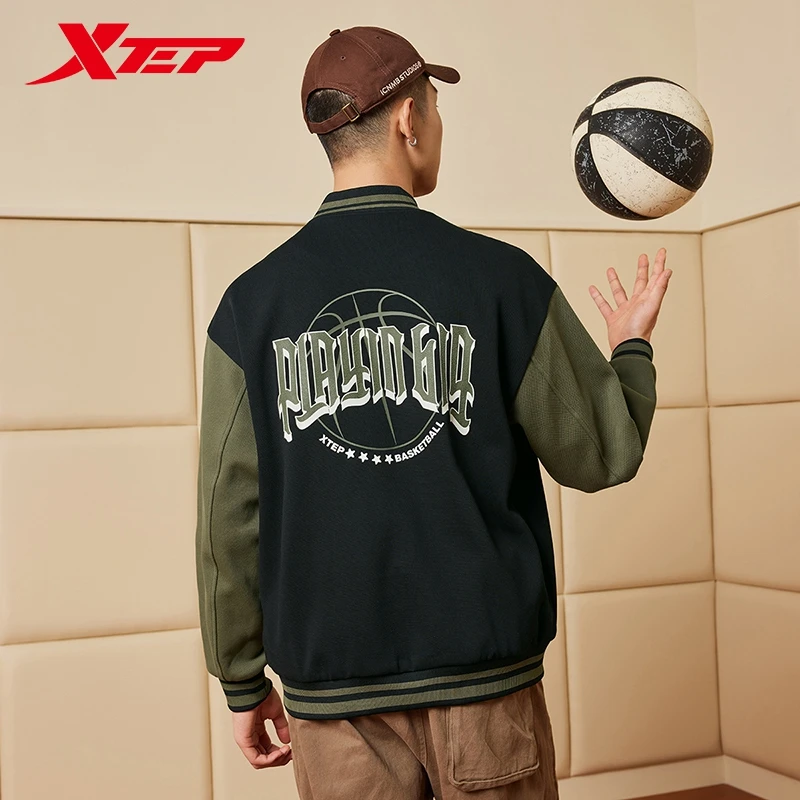 Xtep Basketball Knitting Jacket For Men 2024 Spring Comfortable Training Men\'s Coat Stand Collar Chic Outdoor Tops 876129060129