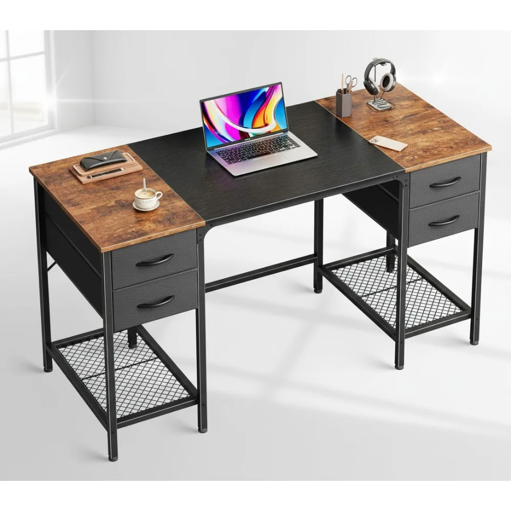 47 Inch Computer Desk with 4 Fabric Drawers, Large Storage Gaming Office Desk for Home Study Work