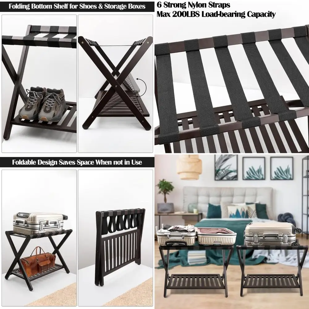 Portapacchi pieghevole in bambù per stanze degli ospiti - Scaffale portaoggetti, marrone scuro