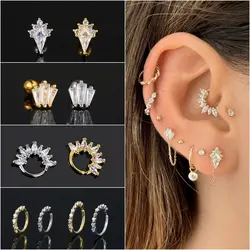 1PCS Crystal Hoop Earring Daith Piercing Helix Piercing Hoop Clicker Zircon Tragus Piercing Stud Cartilage Earrings Lobe Jewelry