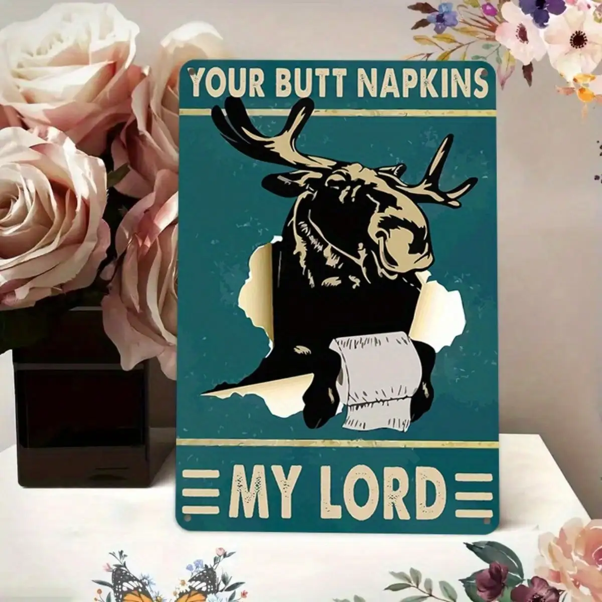 1 unidad de servilletas de estaño con texto en inglés "My Lord", obra de arte de cabra humorística, decoración de granja/murciélagos", 8x12 pulgadas/20x30cm