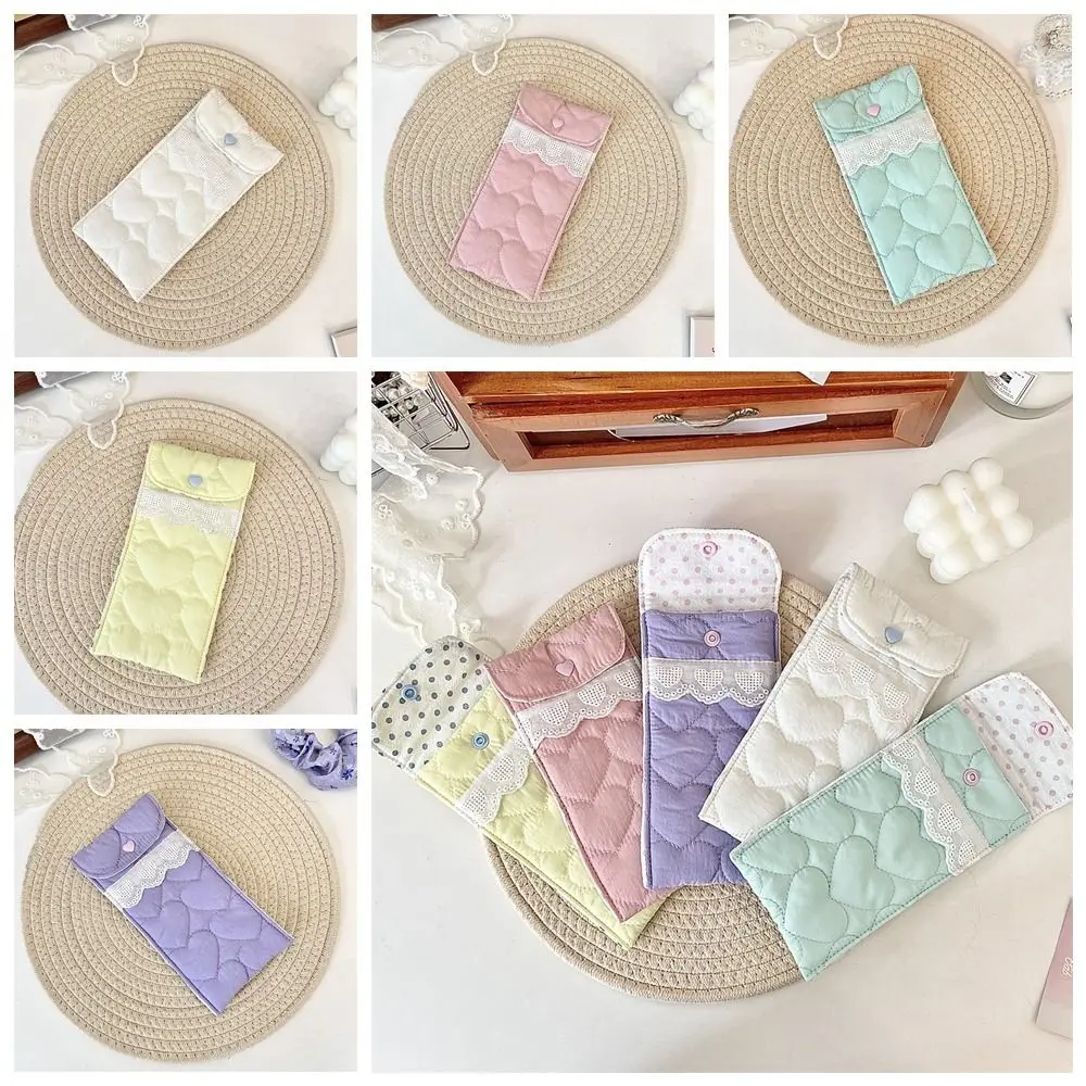 

Korean Style Cotton Glasses Storage Bag Lace Heart Multi-Functional Lipstick Bag Sweet Eyewear Protector Lovely Eyeglasses Case