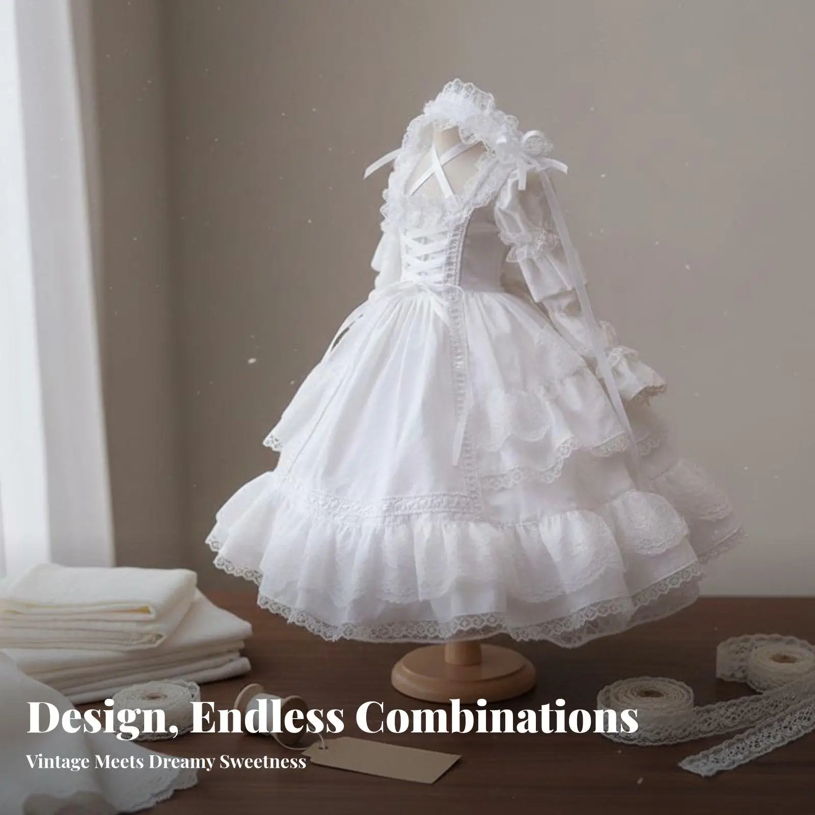 Multi Layered Doll Dress and Headband Ensemble Princess Style Outfit for BJD Doll Clothes Accessories