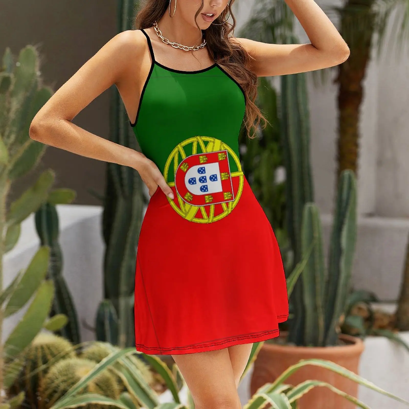 Portugal Flag Portugal Flag  Women's Sling Dress Funny Graphic Exotic  Woman's Dress Funny Novelty Cocktails Strappy Dress