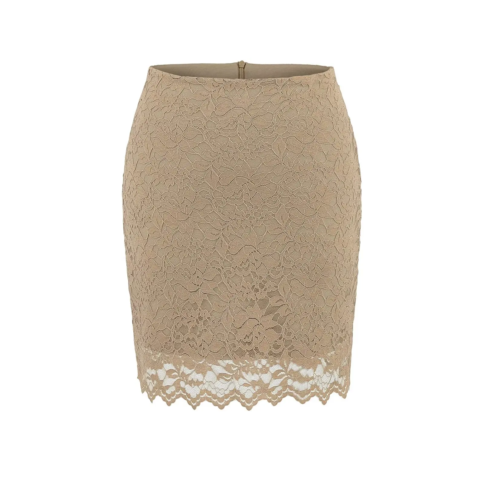 퓨어 디자이어 섹시 레이스 미니 스커트 여성용 하이웨이스트 슬림핏 숏 스커트 스트리트 스타일 지퍼 디자인 바디콘 원스텝 스커트