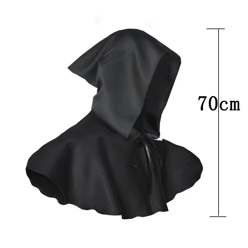 Halloween Cosplay Death Cloak Short Hooded Cloak Sorcerer Witch Costume Vampire Devil Wizard Black Cape Party Accessories - view 6