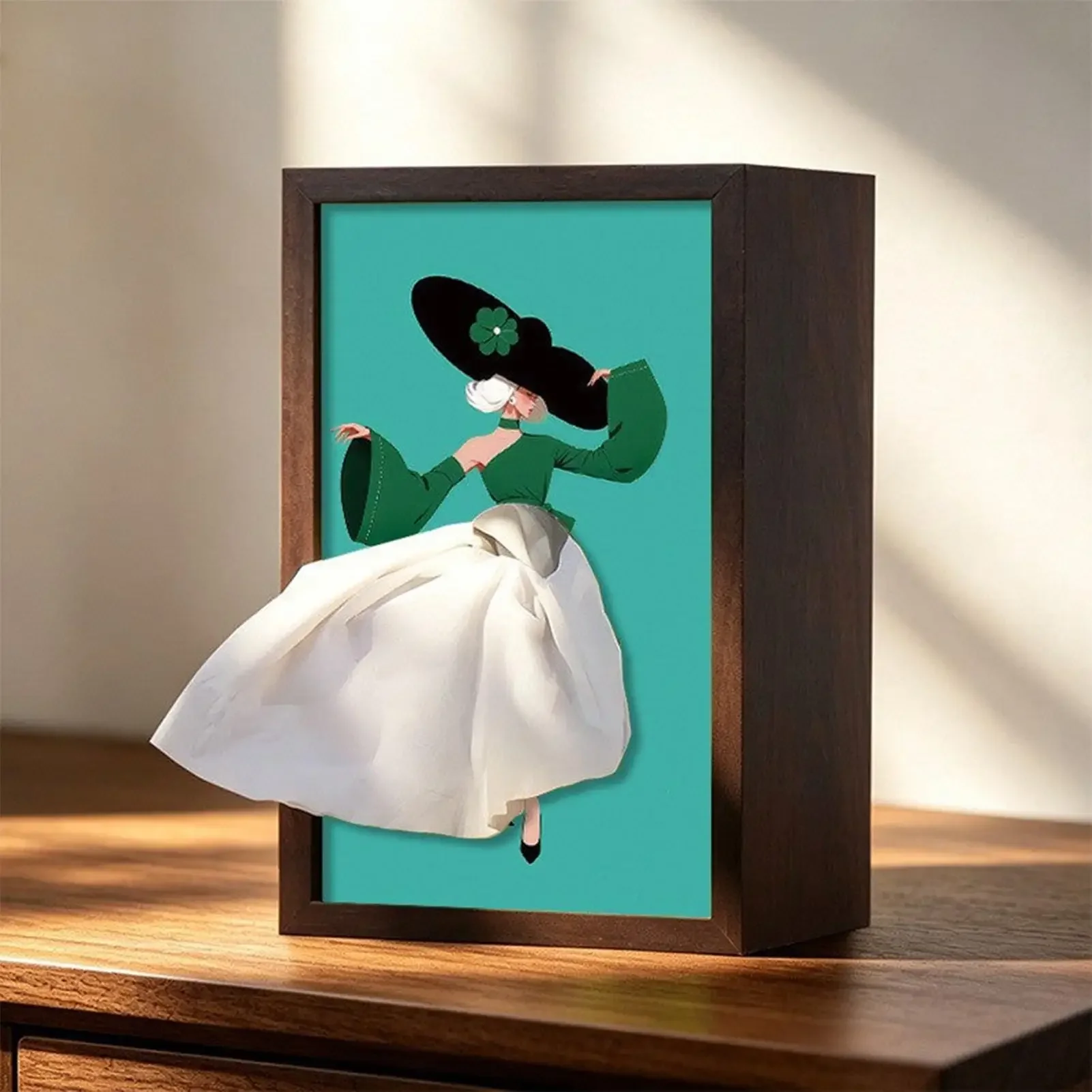 Wood Tissue Box Cover Modern Ballet Girl Pattern Dispenser Napkin Dispenser for Office Desk Bedroom Vanity Living Room