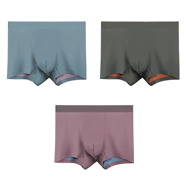 

3PCS Men's underwear: Modal double-sided seamless straight-leg pants with silk lining, comfortable four-corner shorts