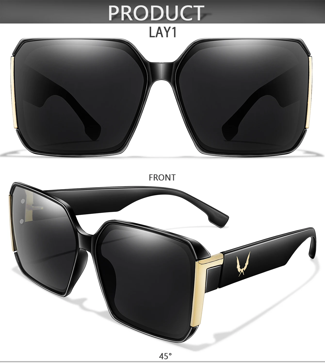 Modische Sonnenbrillen für Damen, lässige quadratische Gläser mit UV-Schutz für den täglichen Gebrauch, Angeln, Autofahren, Golf, Reisen, mit Etui. – Detail 4