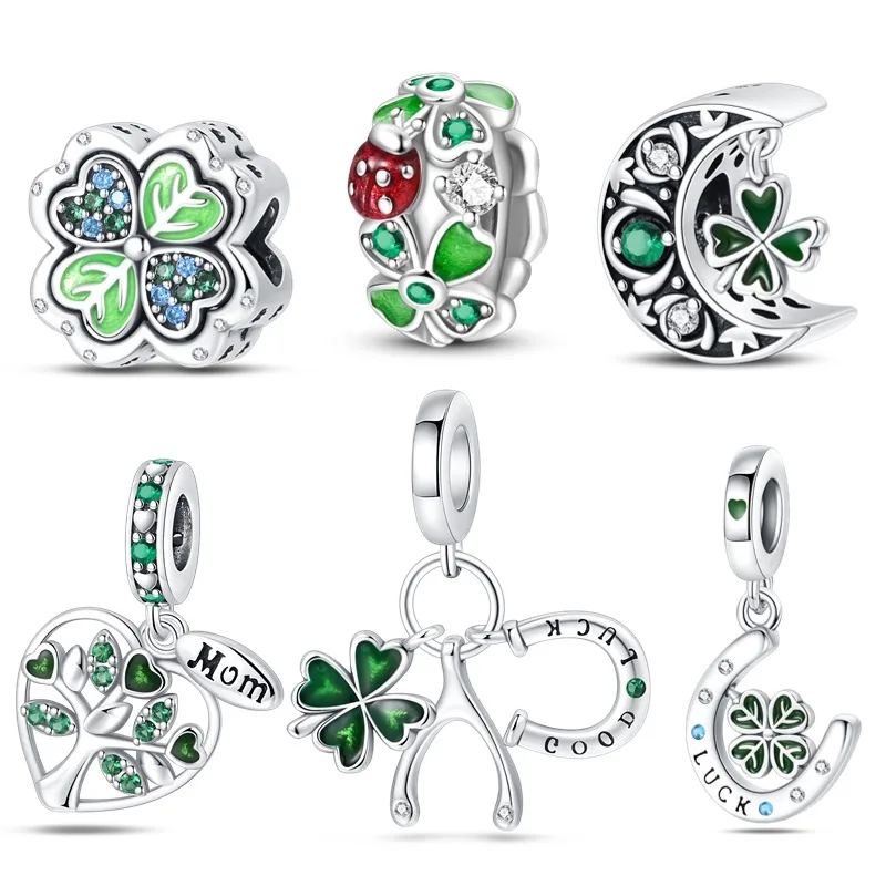 New In Silver Color Green Series-Four-Leaf Clover Pendant Fit Pan Bracelet DIY Charm Woman Jewelry Hot Sale