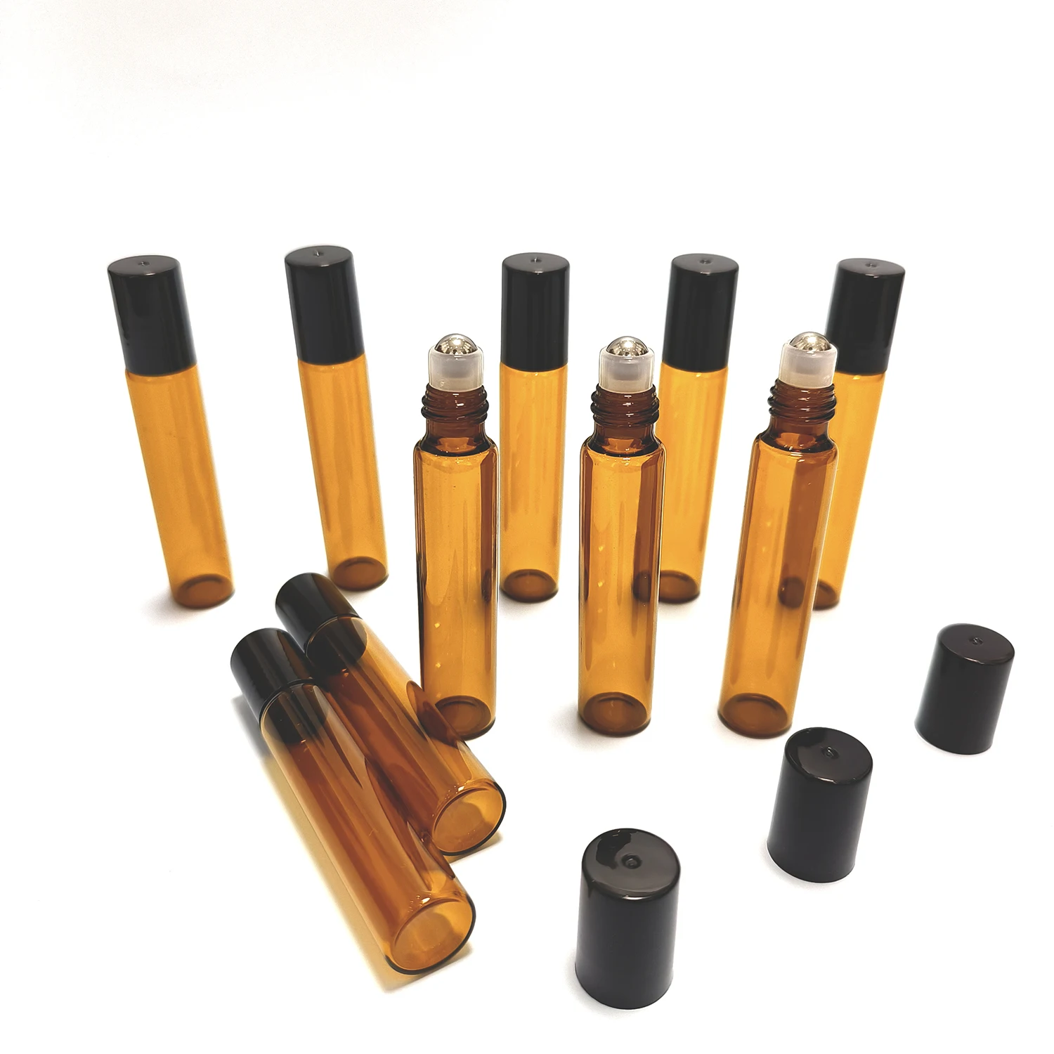 5PCS 5/10ML Amber Roller Ball Essential Glass Oil Bottle Empty Perfume Roller Ball Refillable Liquid Container Makeup Tool