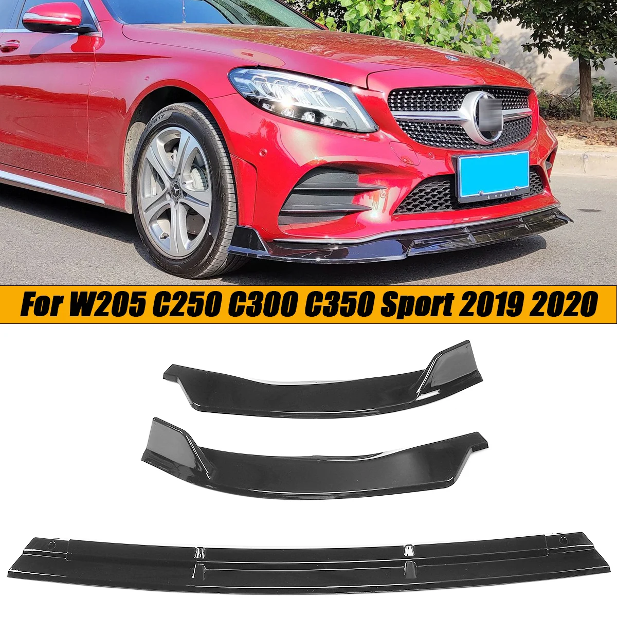 

3PCS Front Bumper Lip Lower Side Splitter Spoiler Deflector Body Kit For Mercedes Benz W205 C Class Sport 2019-2020 Car Styling