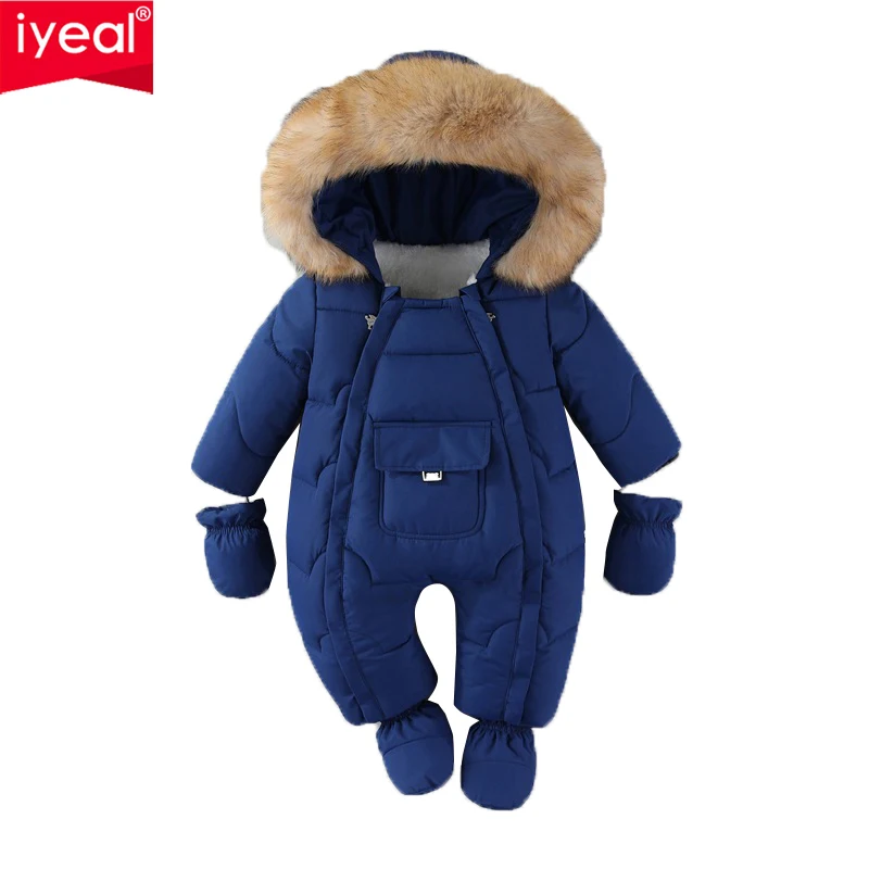 IYEAL 2025 Warm Waterproof Snow Wear Children Clothes Hooded Fur Baby Boys Girls Ski Suit Kid Winter Coats Thicken Jumpsuit