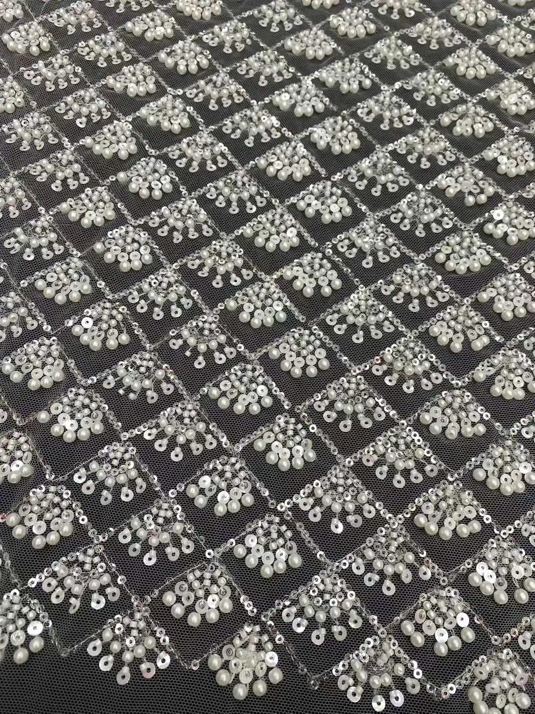 

White African Beaded Lace Fabric Sequins Embroidery 2025 High Quality French Mesh Lace Fabric for Women Designs Sewing 5 Yards