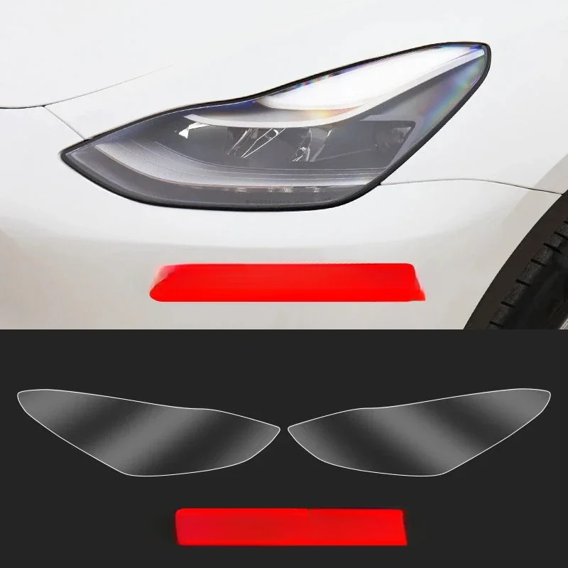 B-M 2 Pieces Car Front Headlamp Film for 2022 Tesla Model Y S X TPU Transparent Film Headlight Trim Strips Car Accessories