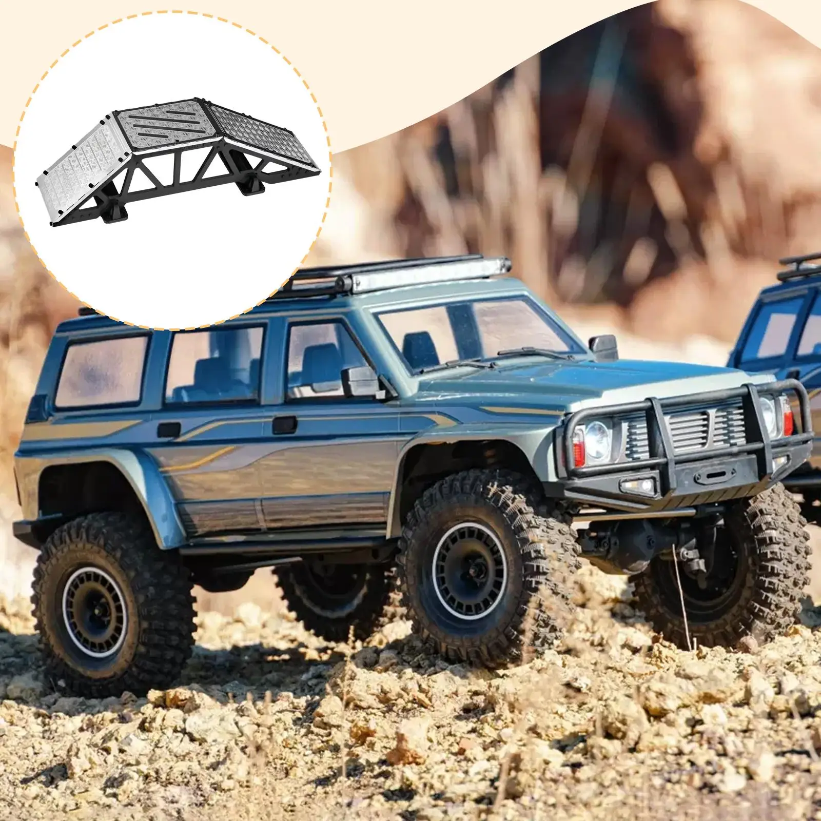 Rampa de obstáculos, accesorios, puente de un solo lado de acero inoxidable, puente de simulación de coche de escalada, barricada para coches RC sobre orugas 1/18
