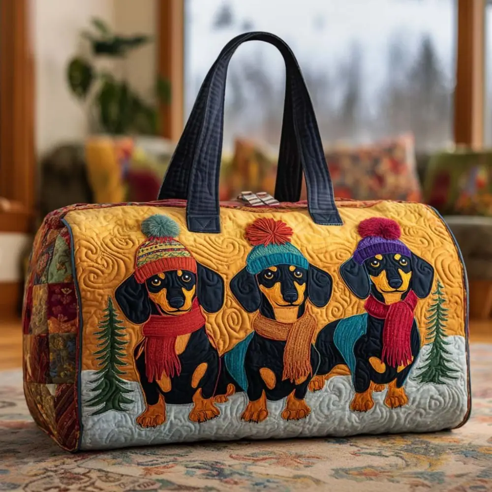 Dachshund Quilted Duffle Bag Cute Pet Dog Gym Sport Travel Bag Lightweight Carry On Tote Bag for Traveling Yoga Camping Hospital