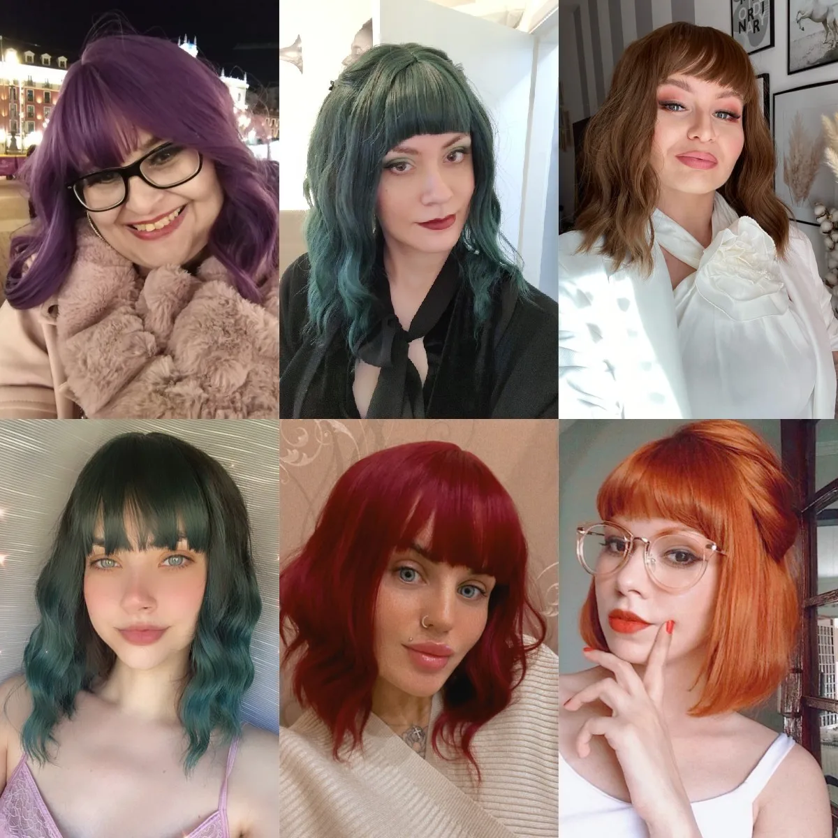 Dark Purple Short Bob Synthetic Wigs Water Wavy Wig Cosplay Hairs with Bangs for Women Natural Heat Resistant Lolita Party Use