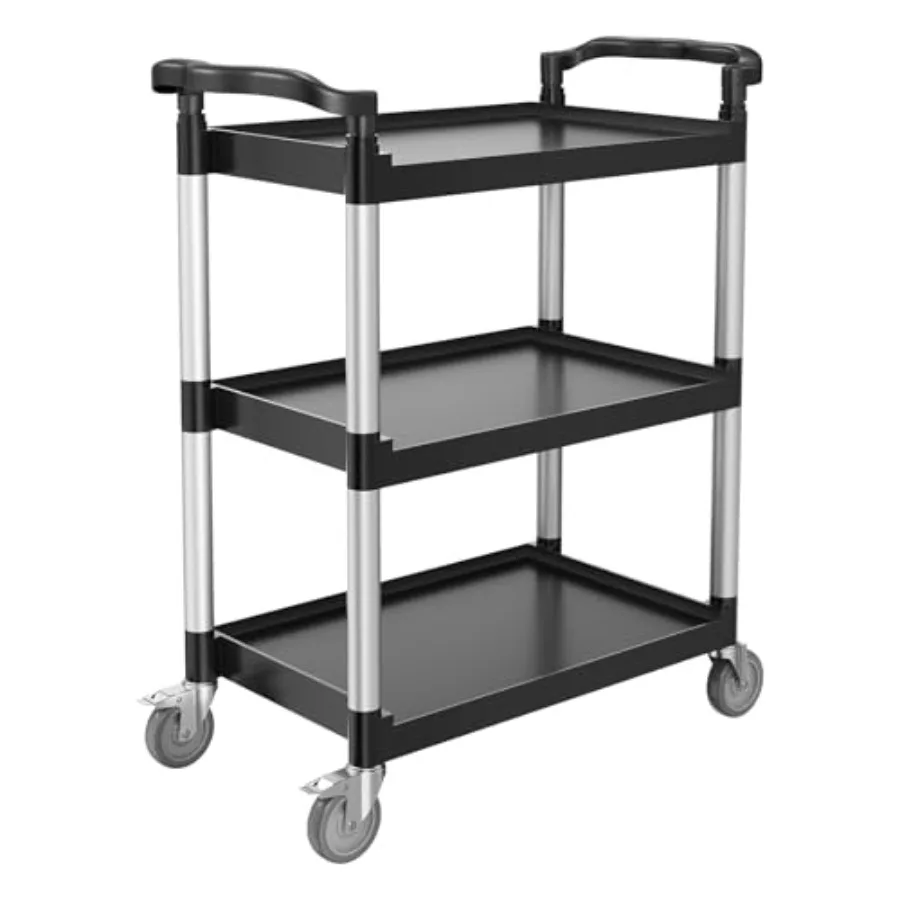 

Utility Cart 300 lbs Load Capacity 3-Tier Utility Plastic Cart with 360° Swivel Wheels 2 with Brakes 24.4 x 16.1-inch Food Serv
