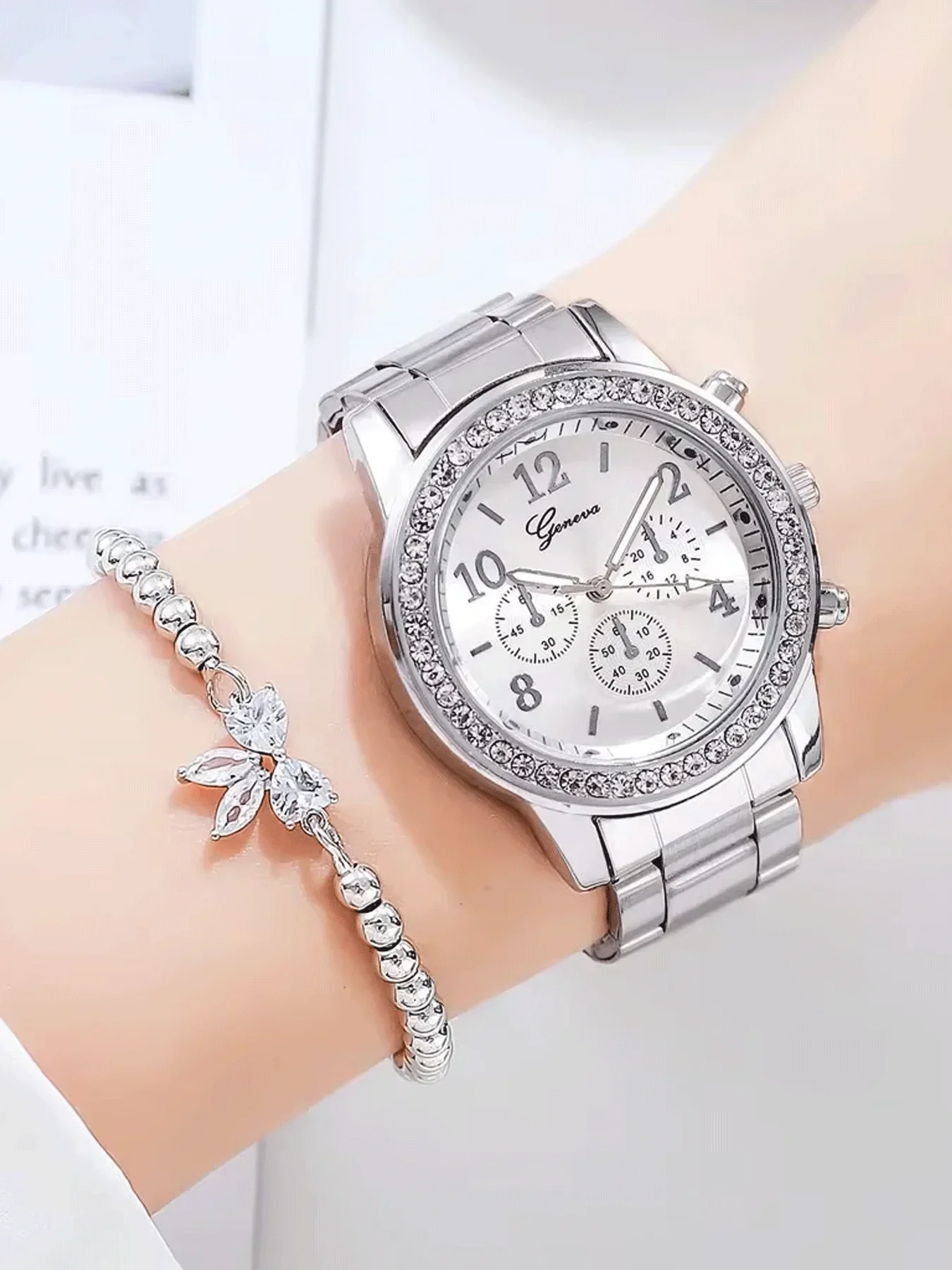 2-piece fashionable round versatile design, light luxury women's watch, women's high-end feel, business temperament set