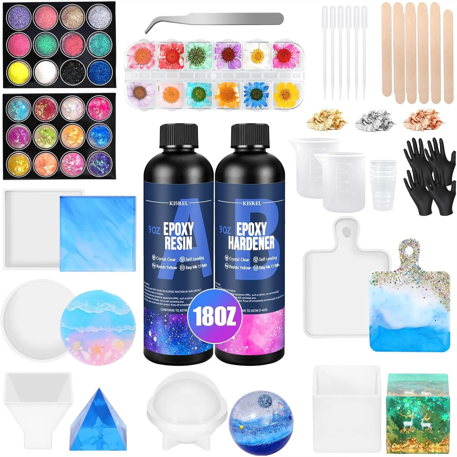 

Epoxy Resin Kit for Beginners with Molds, 18OZ Resin Kit with Dried Flowers and Tools