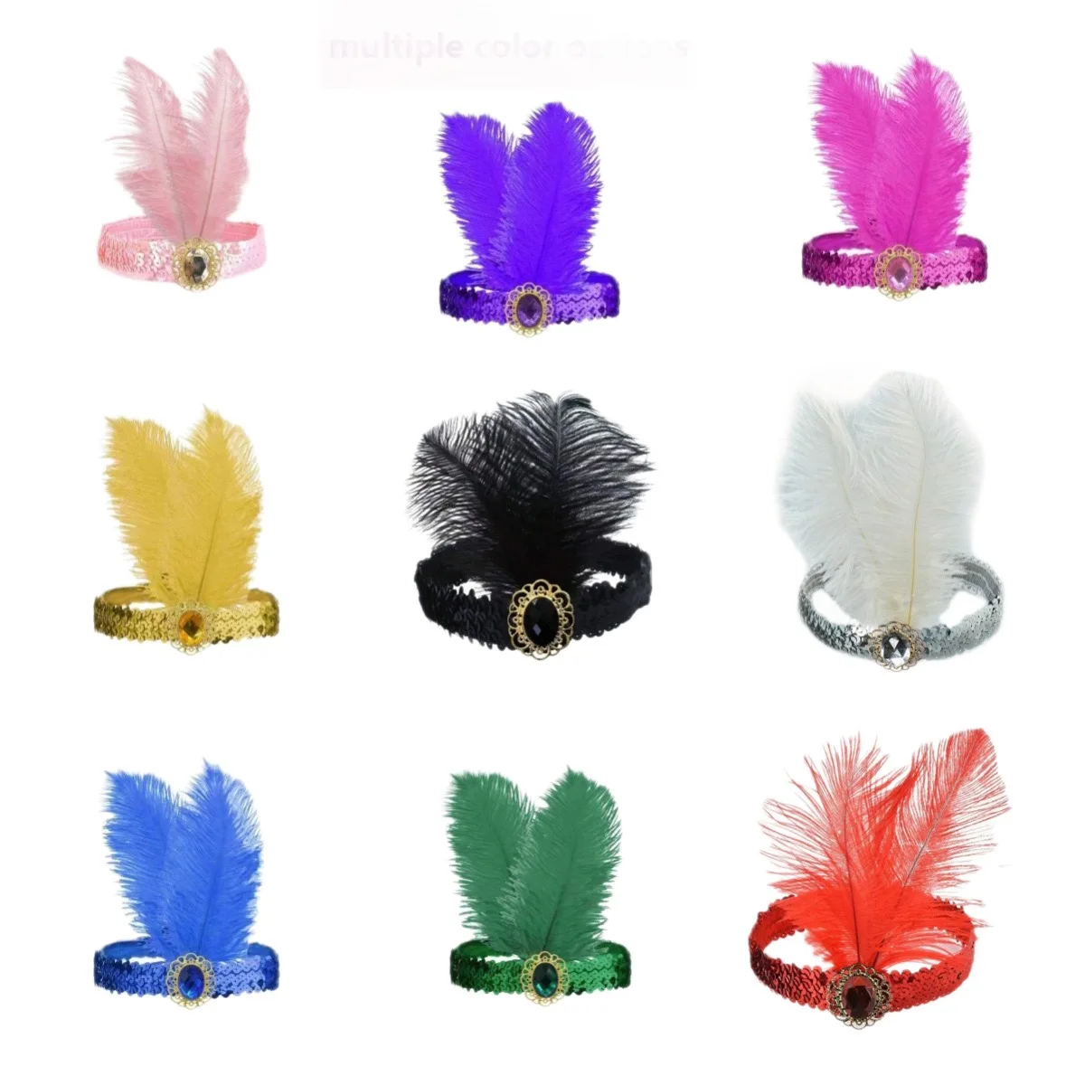 Sequin Feather Headband Rhinestone Gem Flapper Headdress Indian Style Hair Band Carnival Halloween Party Cosplay Headwear