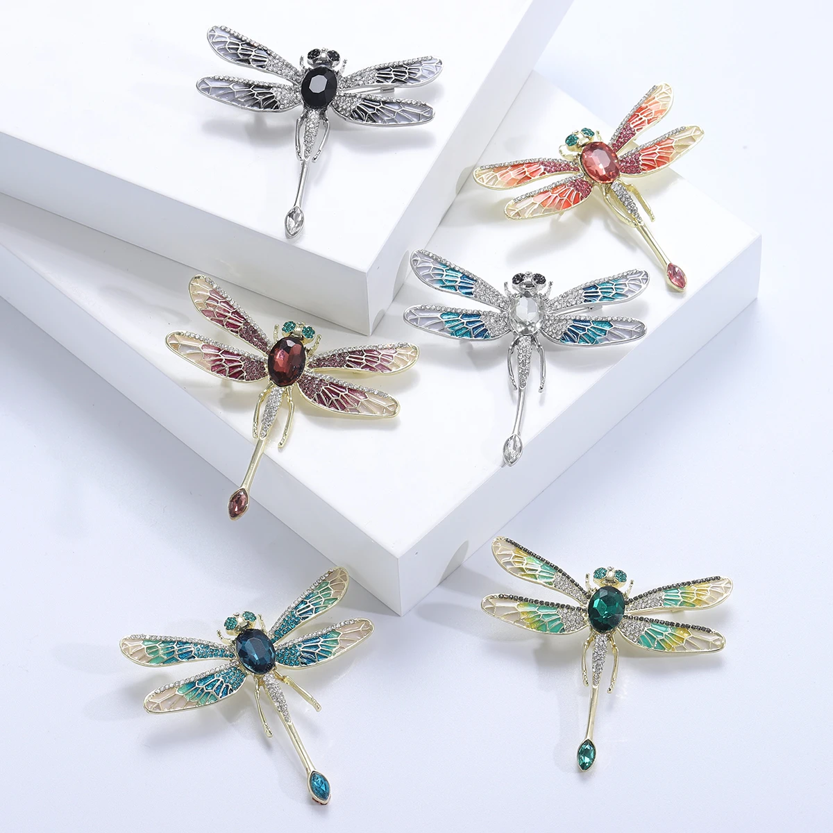 Rhinestone Dragonfly Brooches for Women Unisex Pearl Insect Pins Banquet Party Backpack Gifts Jewelry Accessories