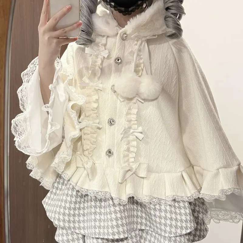 

Куртка Coalfell Autumn Lolita, новый плащ в китайском стиле с капюшоном, милая накидка в стиле Лолита, плюшевая женская одежда