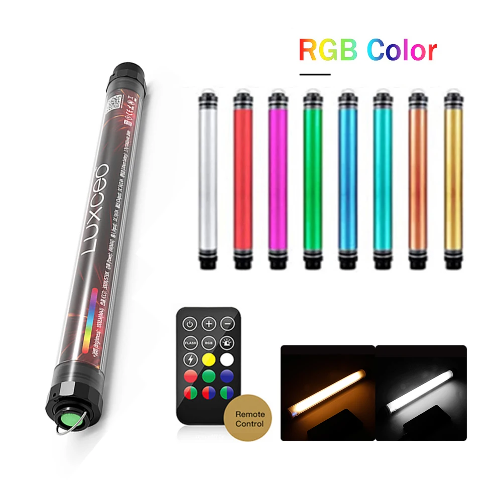 LUXCEO P7 RGB Pro Video Light Wand Tube Underwater Waterproof IP68 Built-in Battery Remote Control With 8 Emitting Color Lamp