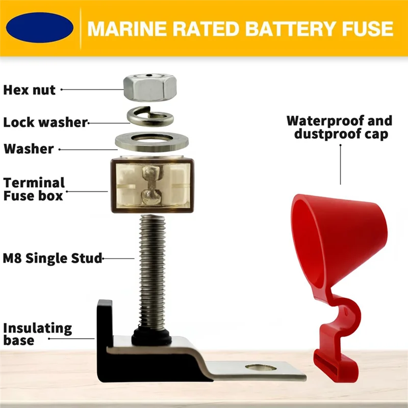 ABWZ-MRBF Terminal Fuses Block Kit-IP66 Waterproof For Boats, Marine, Rvs, Solar Systems- 58V DC Max 2Pcs