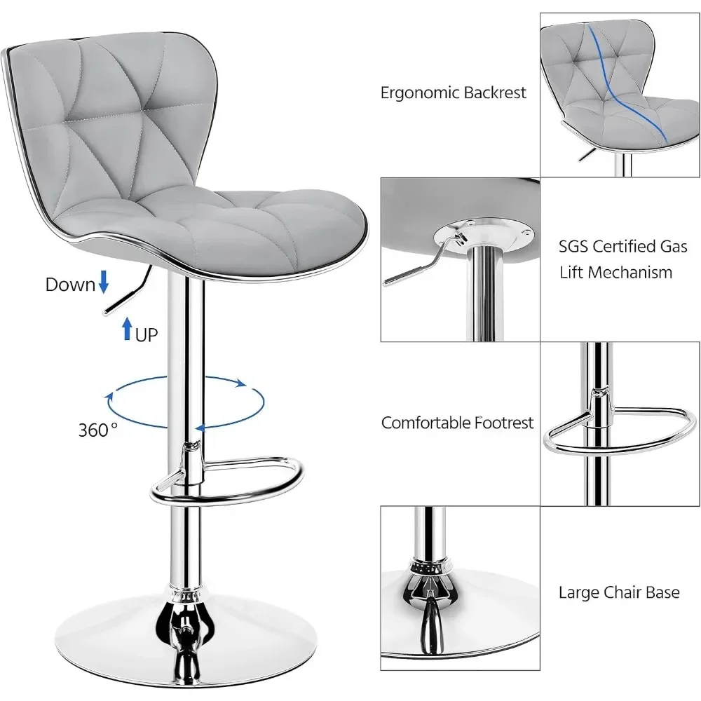 PU Leather Bar Stools Set, cadeira giratória ajustável, Shell Back, Bar Stools, moderno, 4