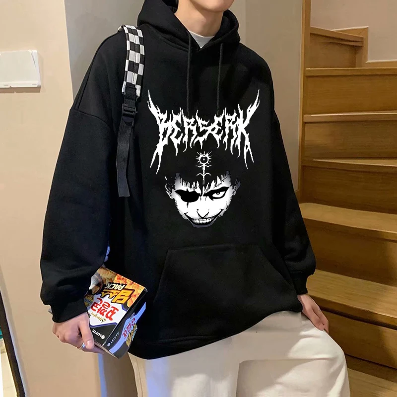 Japanese Manga Berserk Swordsman Gatsu Hoodie Men Anime Cool Streetwear Sweatshirt Y2K Goth Funny Hoodie Hip Hop Top