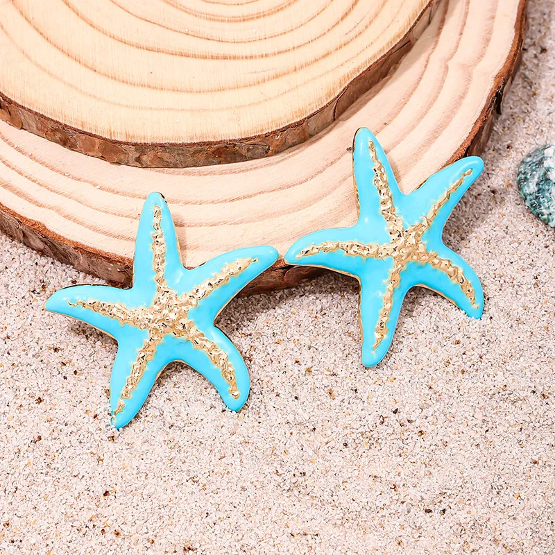 Trendy Stud Earrings For Women Metal Starfish Geometric Colorful Metal Ear Accessories Holiday Party Gift Fashion Jewelry 、