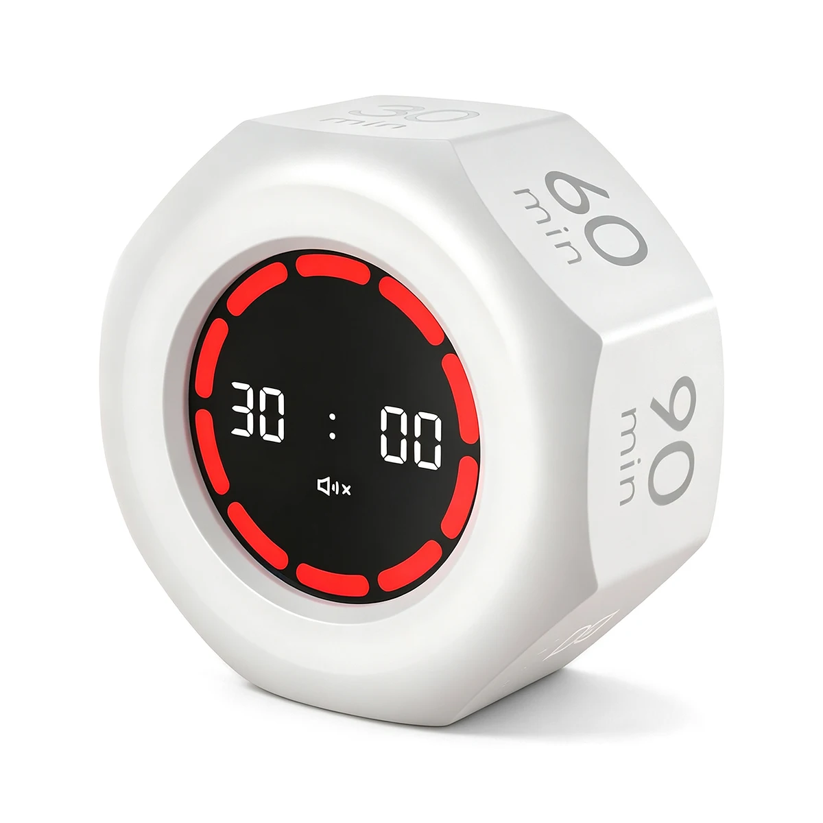Adjustable Cube Timer 1/3/5/15/30/60/90 Minute Countdowns USB Rechargeable Mute/Loud Sound Alarm Desk Timer for Study Kitchen